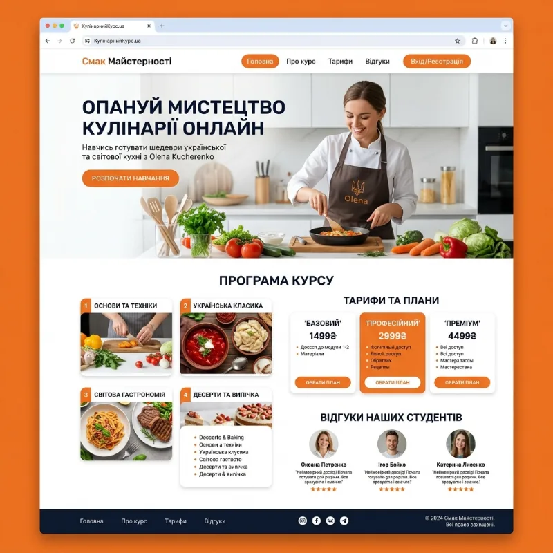 Скріншот лендінгу онлайн-курсу кондитерів